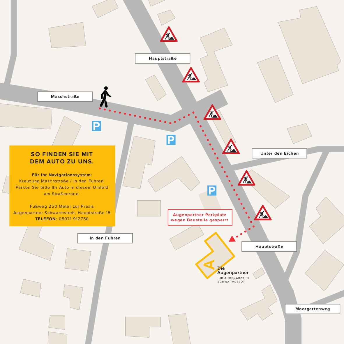 Karte zeigt Parkmöglichkeiten für Besucher der Augenpartner Praxis in Schwarmstedt 